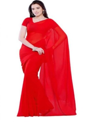 Plain Pot Red Saree