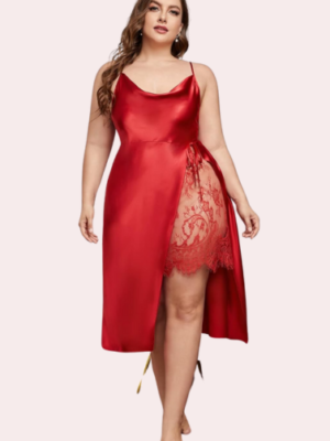 Plus Size Lace Trim Sleep Dress with Cowl Neck