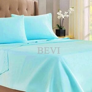 Seasons Home 100% Cotton Double King Size Bedsheets with 2 Pillow Covers Plain Aqua Blue
