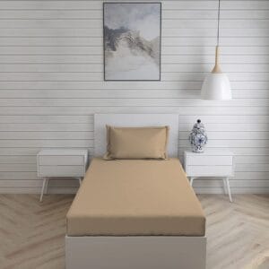 Seasons Plain Bedsheet with 1 Pillow Cover, Beige