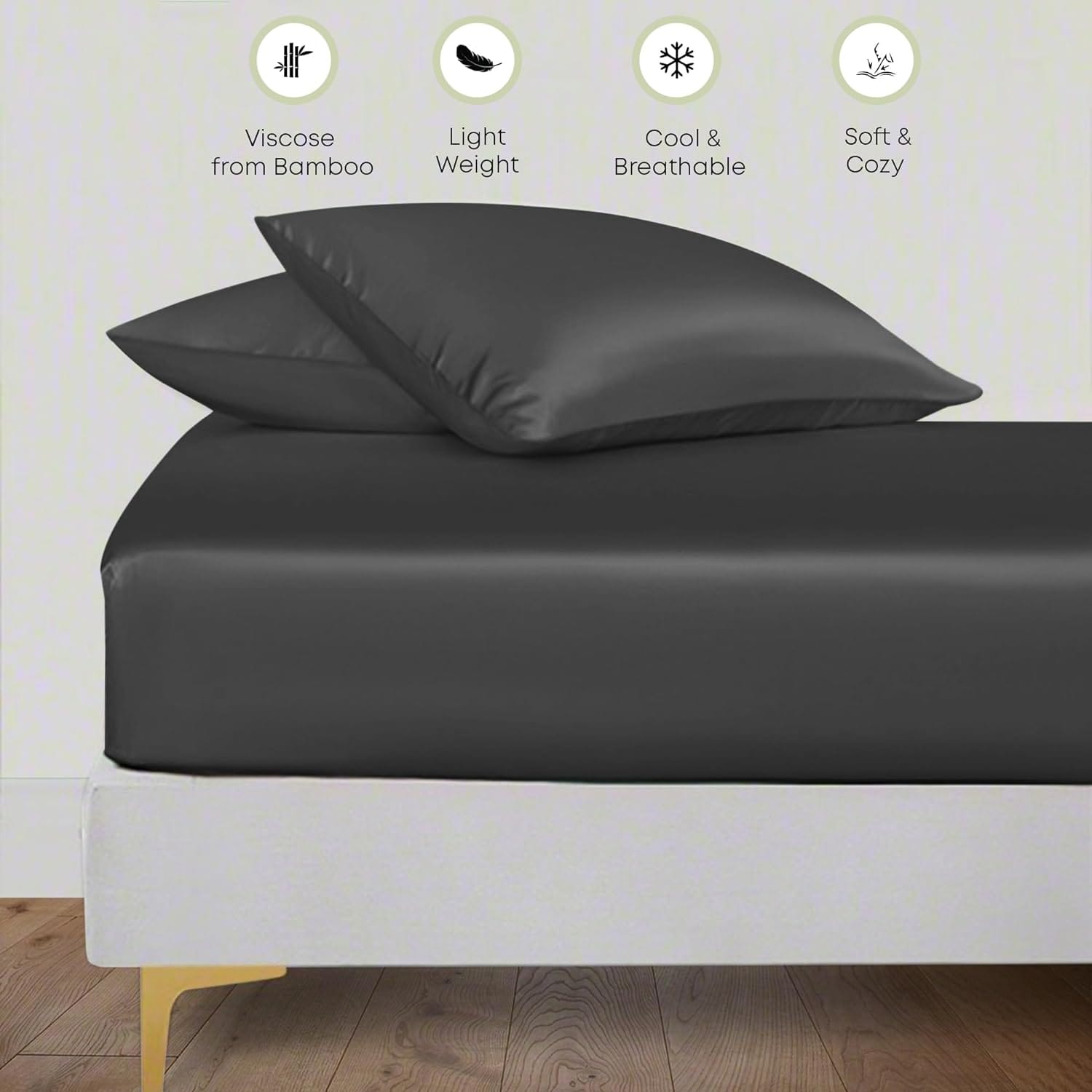 Seasons Grey Silk Bedsheet Deep Pocket with Pillowcase Double