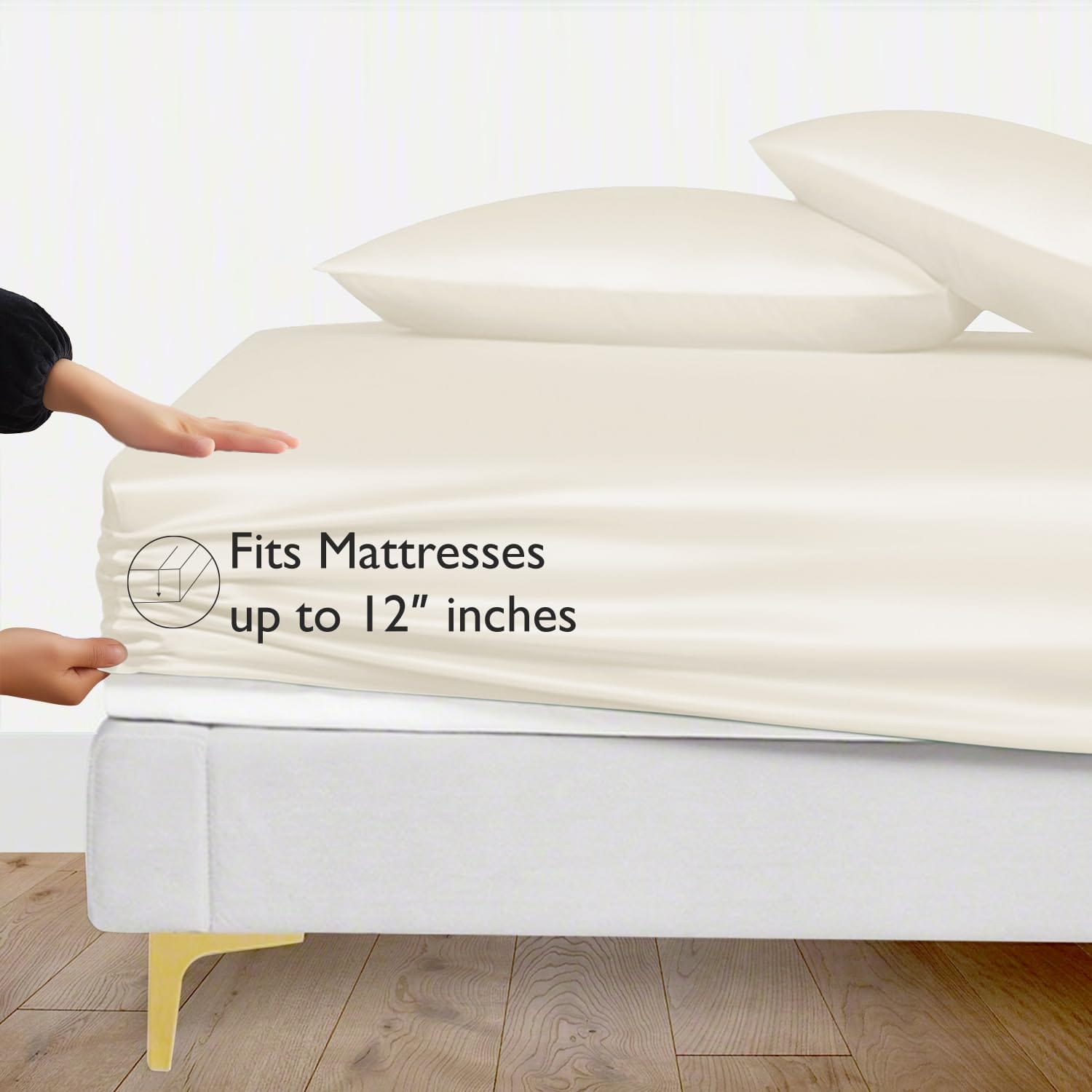 Seasons Ivory Silk Bedsheet Deep Pocket with Pillowcase - Image 3