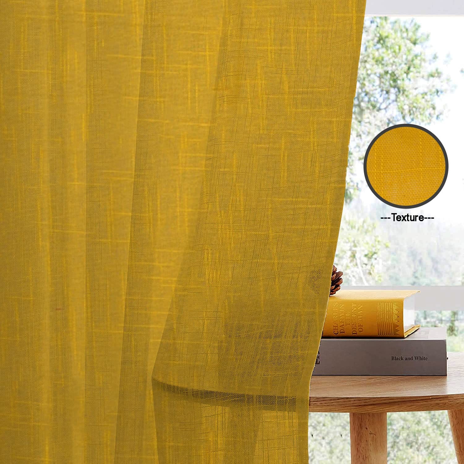 Seasons Sheer Window Curtains 5 Feet Set of 2,Mustard - Image 4