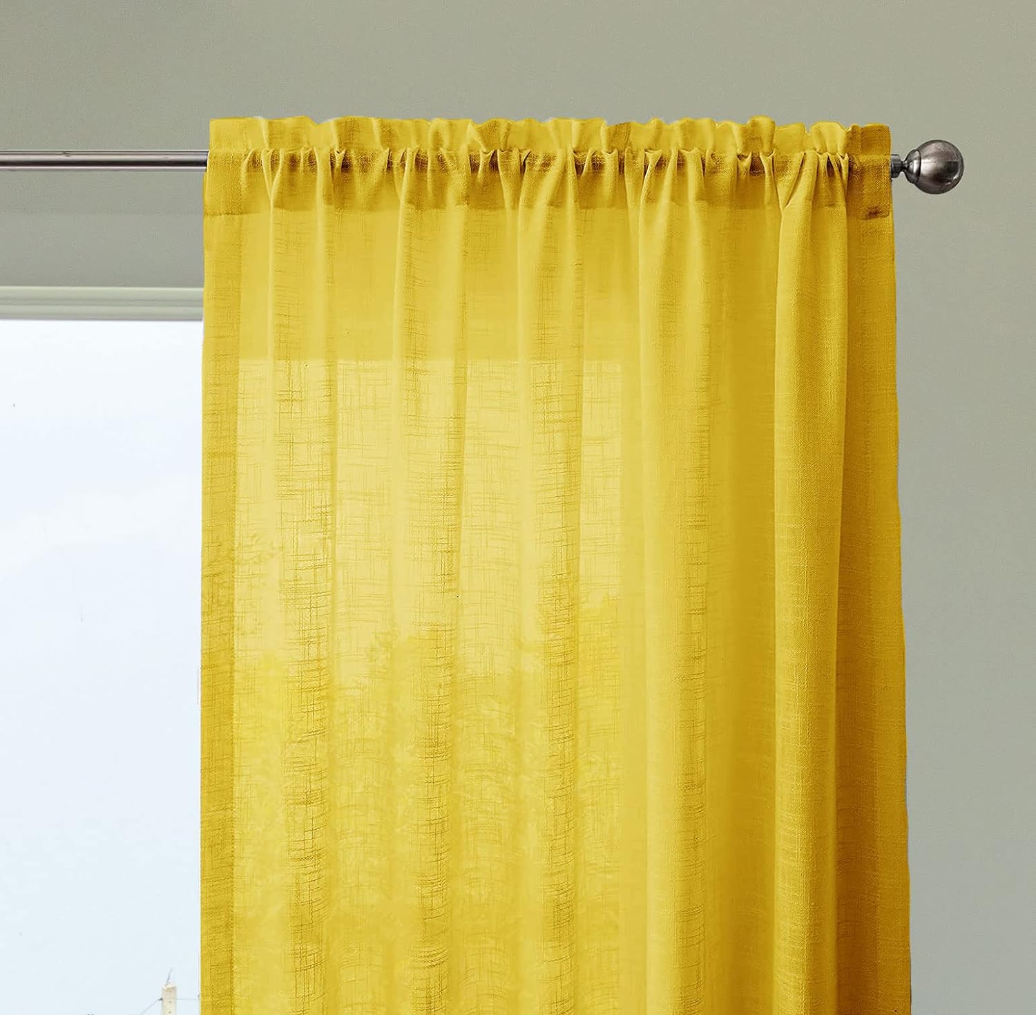 Seasons Sheer Window Curtains 5 Feet Set of 2,Mustard