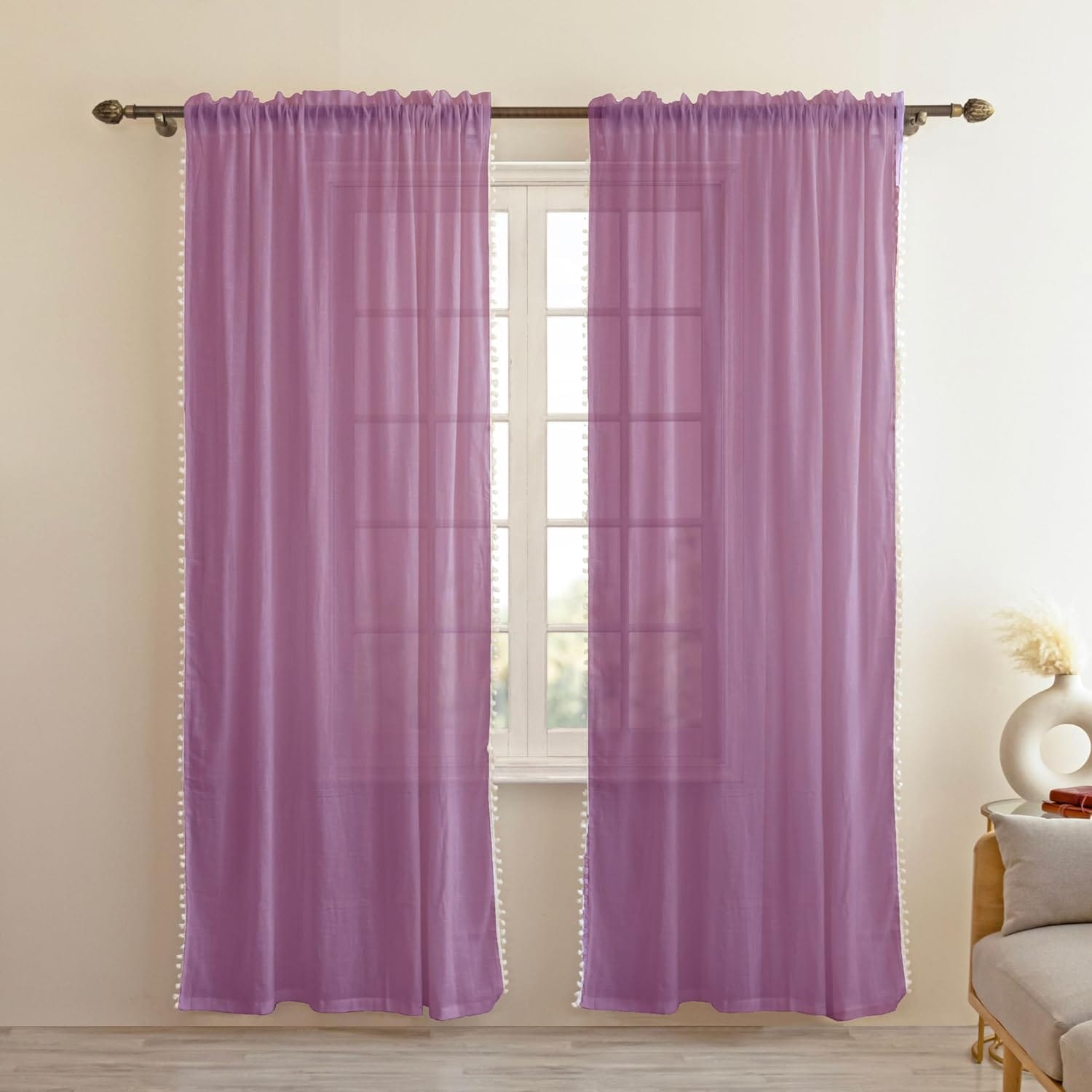 Seasons Solid Cotton Curtain Long Door 8 Feet, Purple - Image 4