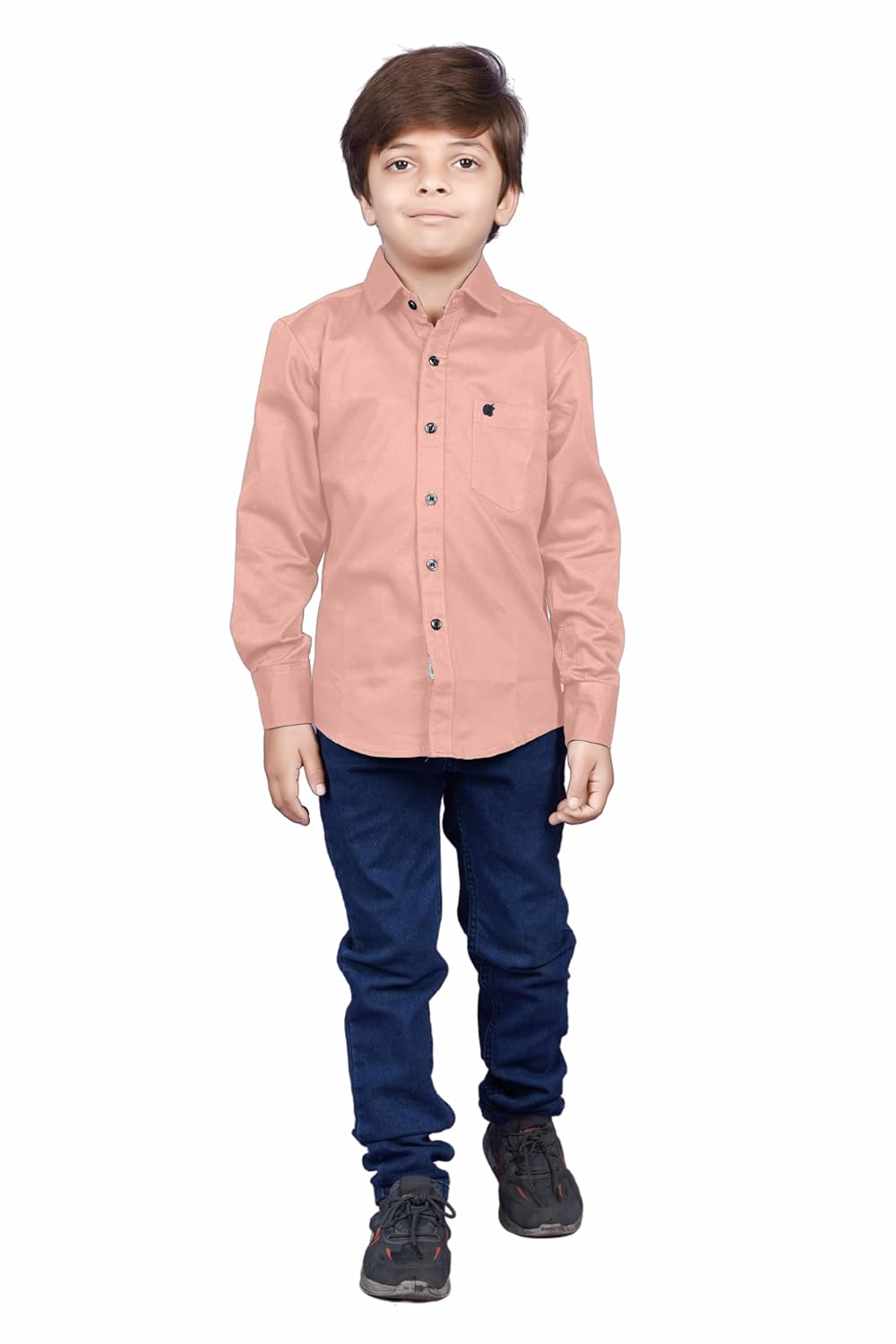Cotton Fullsleeve Casual Plain Peach Shirt for Kid's - Image 3