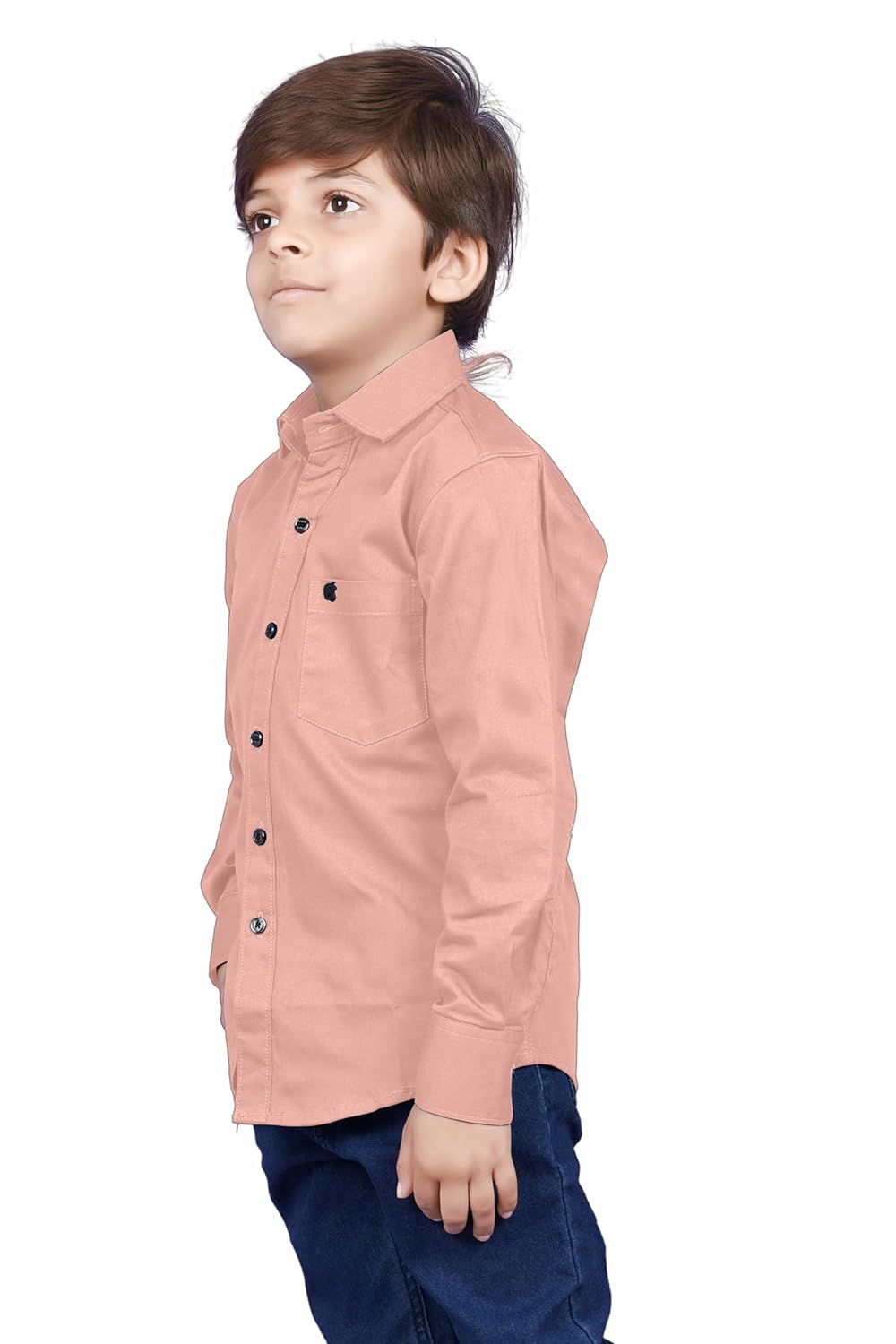 Cotton Fullsleeve Casual Plain Peach Shirt for Kid's - Image 4