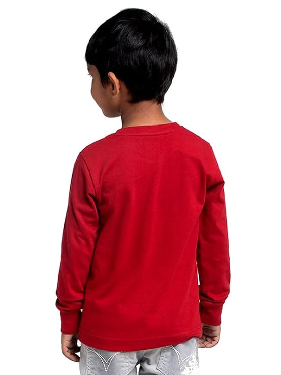 Plain Red Cotton Full Sleeve Unisex Kids T-Shirt - Image 3