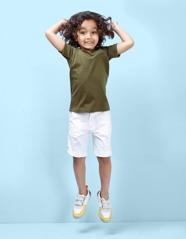 Boys Solid Half Sleeves Olive T-Shirt - Image 3