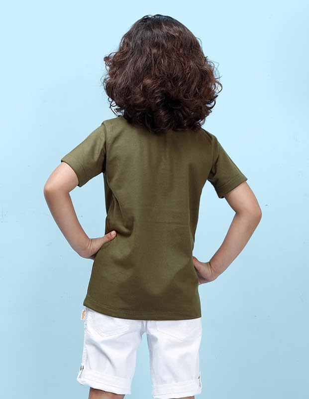 Boys Solid Half Sleeves Olive T-Shirt - Image 4