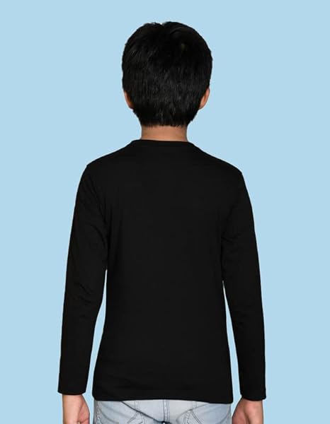Boys Black Cotton Full Sleeve Solid Tshirt - Image 3