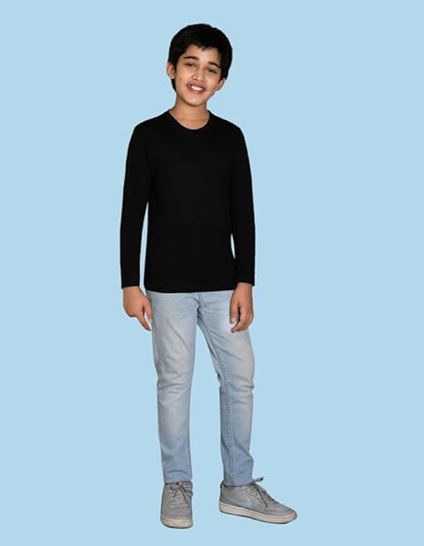Boys Black Cotton Full Sleeve Solid Tshirt - Image 4