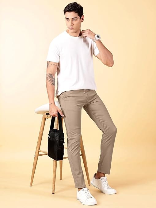 Men Chinos Casual Tan Trousers - Image 3
