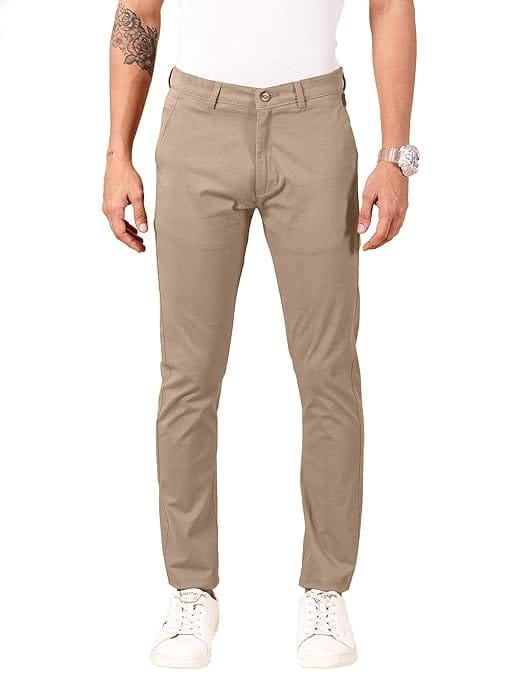 Men Chinos Casual Tan Trousers