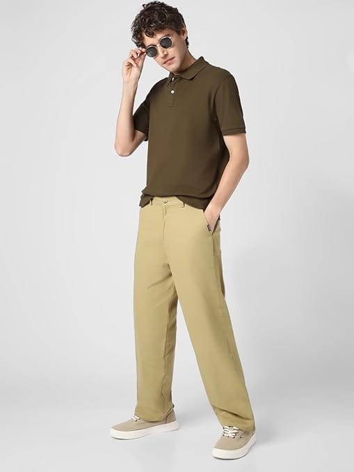 Men's Loose Baggy Light Olive Trousers - Image 4