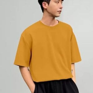 Men Round Neck Mustard T-Shirt