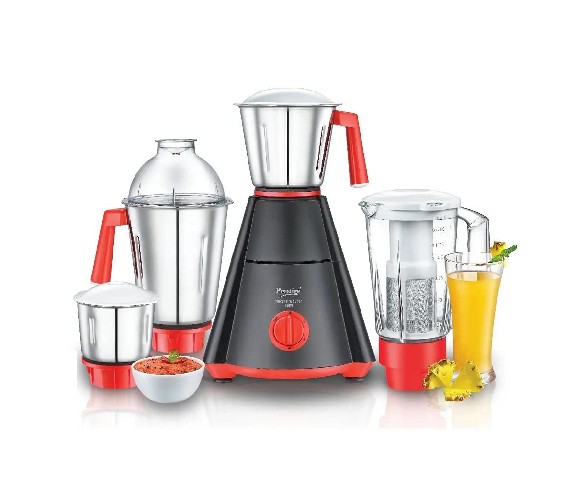 Prestige Nakshatra Super 4 Jars (1500 ml,1500 ml,1000 ml,300 ml) (Black,Red) 750 Juicer Mixer Grinder (4 Jars,Black with Red)