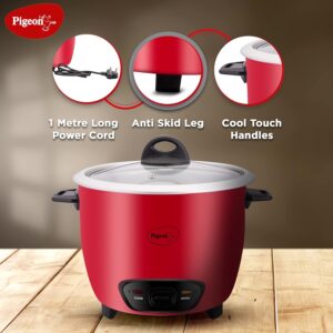 Pigeon 14930 Electric Rice Cooker with Steaming Feature??(1.8 L, Red)