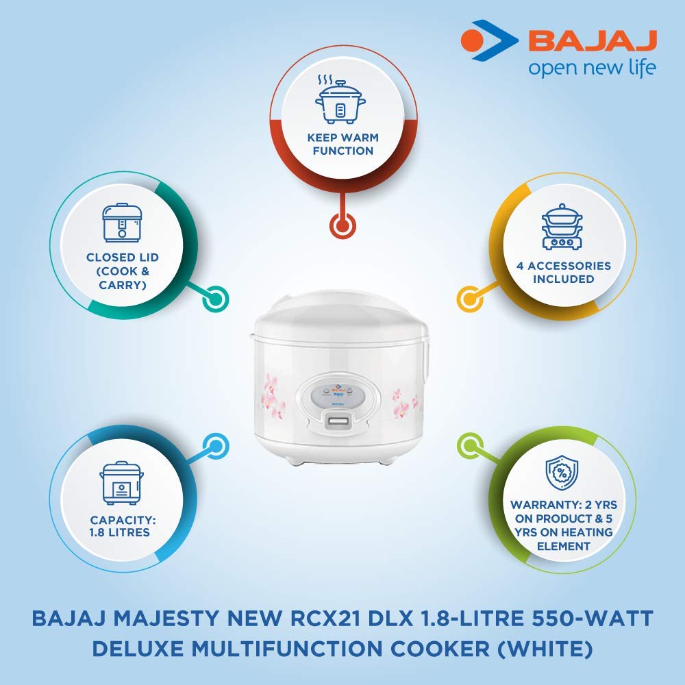 Bajaj Majesty New RCX21 delux. Electric Rice Cooker with Steaming Feature??(1.8 L, White) - Image 3