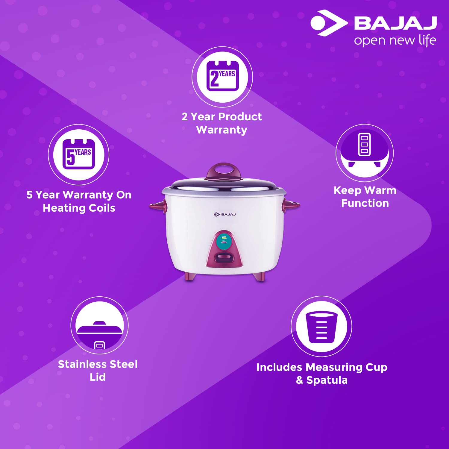 Bajaj Majesty RCX 28 Electric Rice Cooker??(2.8 L, White) - Image 4