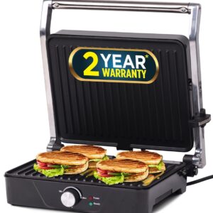 iBELL SM 201G Sandwich Maker, 2000W, Panini Grill, Big Size, Fit 4 Slice Bread Grill?(Silver)