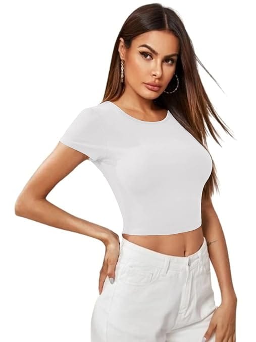 Women Short Sleeves Frost White Crop Top - Image 3