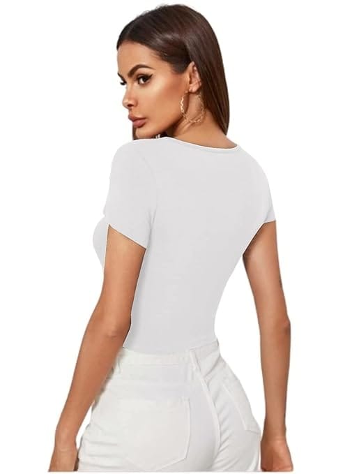 Women Short Sleeves Frost White Crop Top - Image 4
