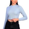 Women High Neck Light Blue Crop Top