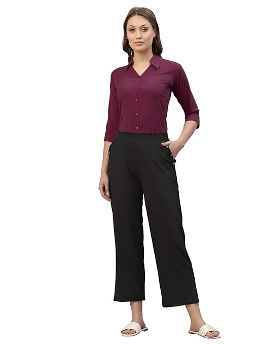 Women Poly Solid Wine Shirt - Image 3