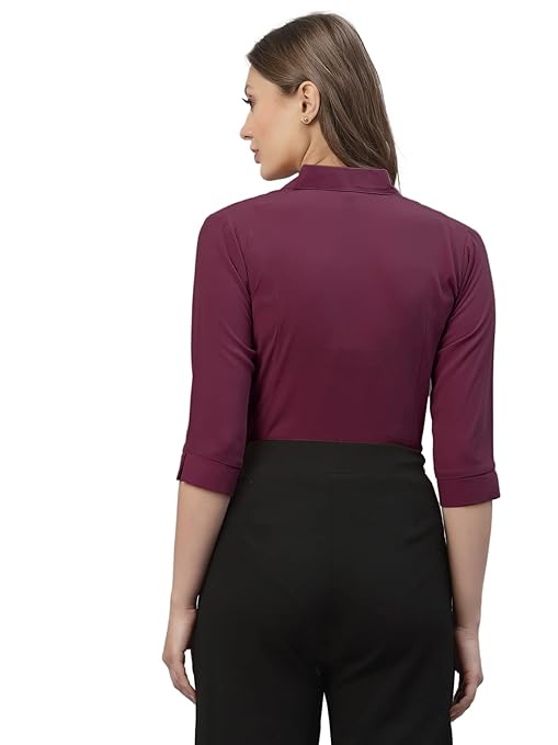 Women Poly Solid Wine Shirt - Image 4