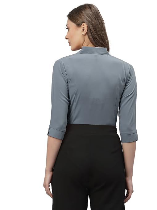 Women Poly Solid Grey Shirt - Image 4