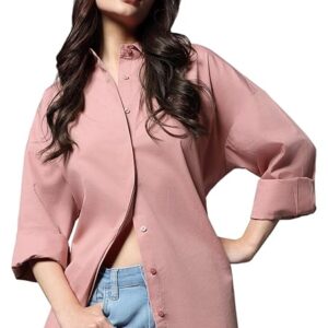 Women Oversized Cotton Pink Shirt