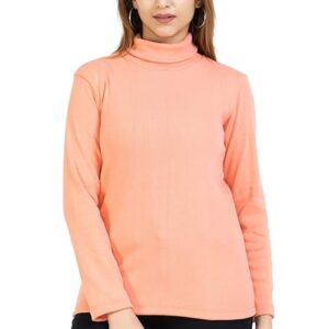 Women High Neck Peach Sweatshirt