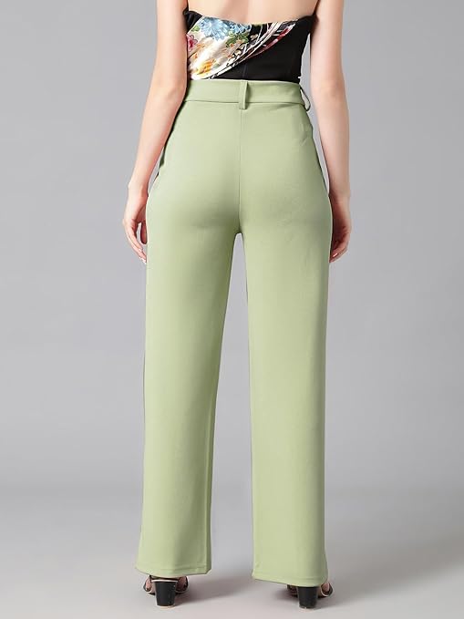 Women's High Rise Saga Green Cotton Fit Trousers - Image 4